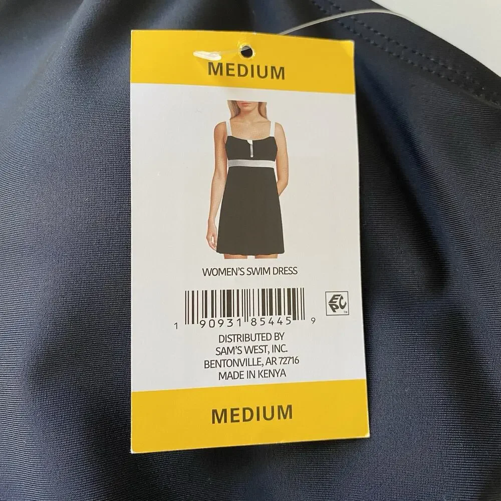 NWT Lands End Swim Dress Black And White One Piece Swimsuit Zip Front SZ M 10-12 - Picture 6 of 13